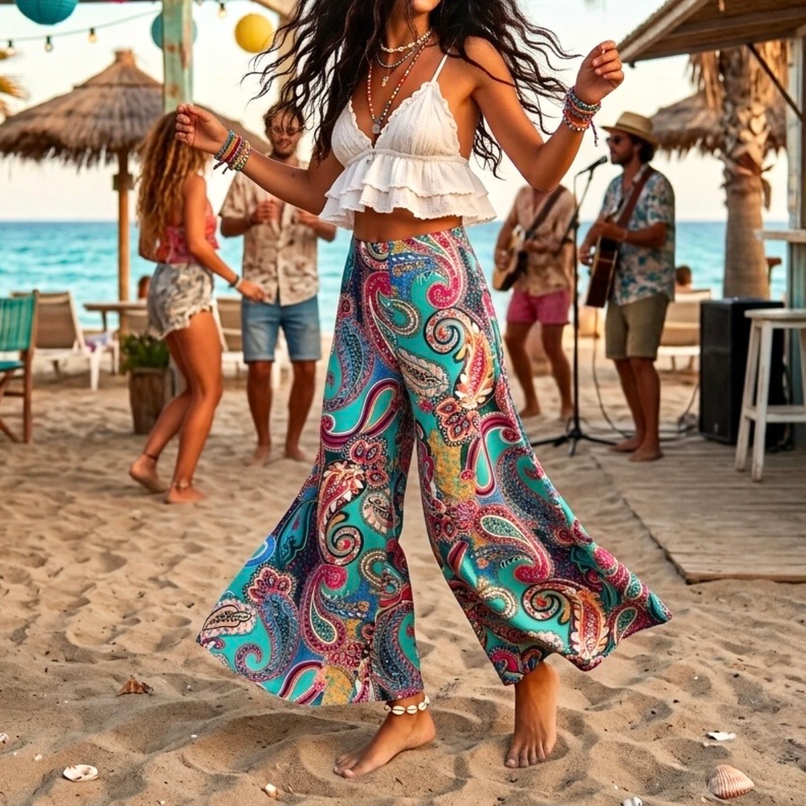 Pantalón palazzo estampado cachemira